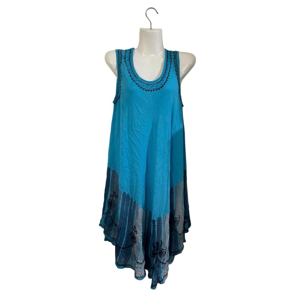 Sleeveless Turquoise Boho Style Dress One Size Handkerchief Hem Resort Beachwear